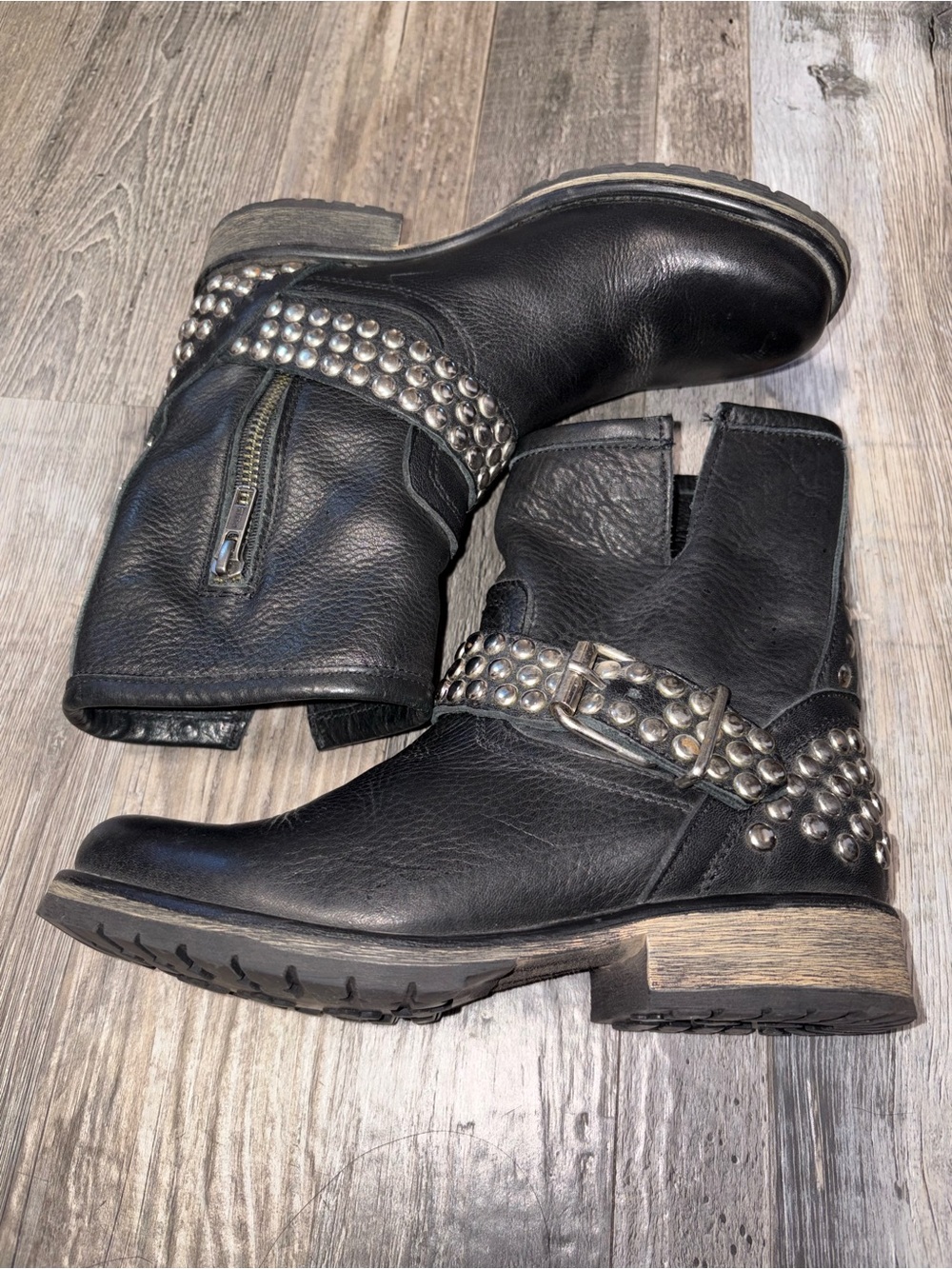 Steve Madden Black Studded Leather Moto Boots